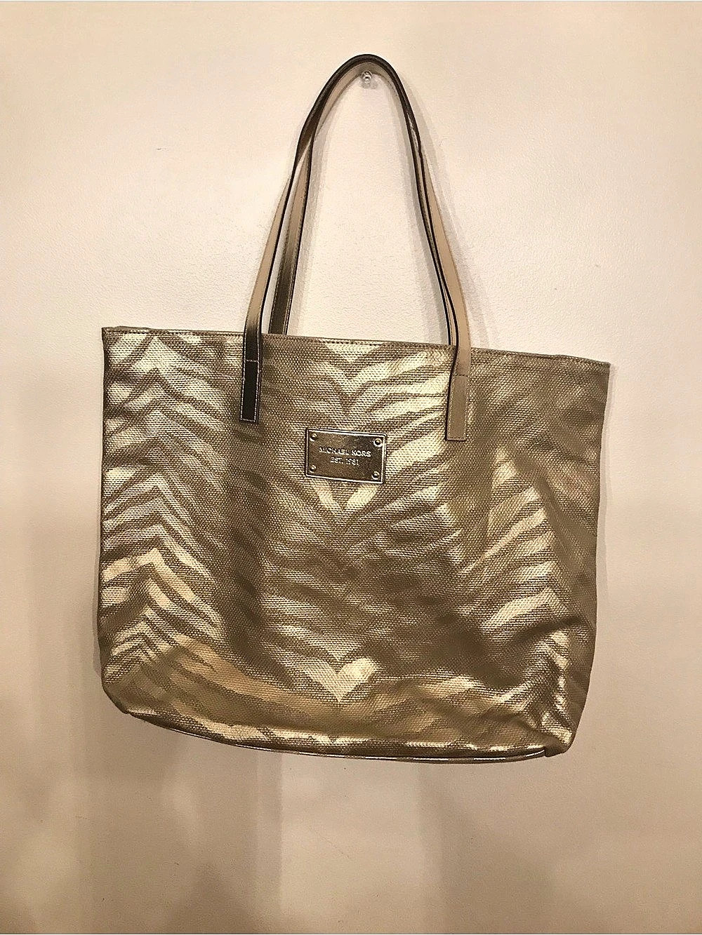 Michael Kors Metallic Gold Zebra-Pattern Tote Beige & Brown